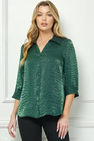 3/4 Sleeve Notch Button-Front Shirt, Hunter