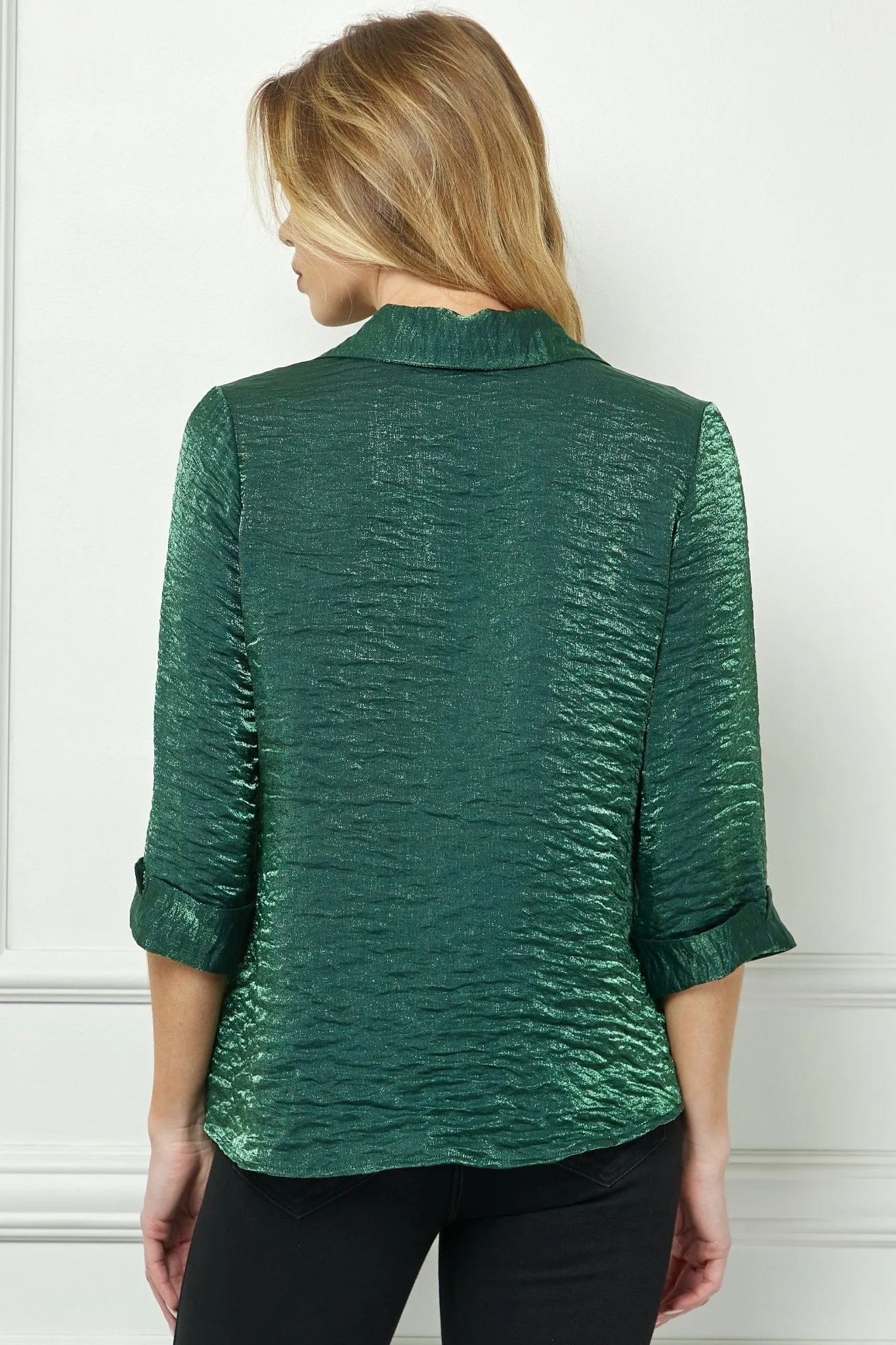 3/4 Sleeve Notch Button-Front Shirt, Hunter