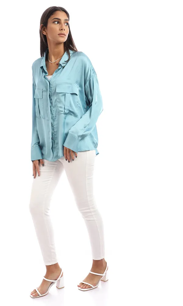 95303 Stain Full Sleeves Shirt With Chest Pockets - Dark Mint