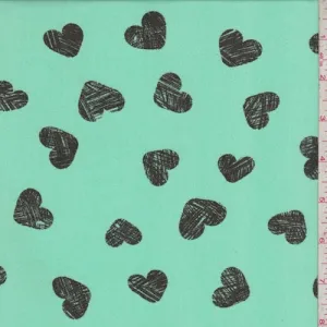 Aqua Green/Onyx Heart Georgette Fabric