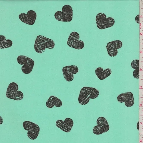 Aqua Green/Onyx Heart Georgette Fabric