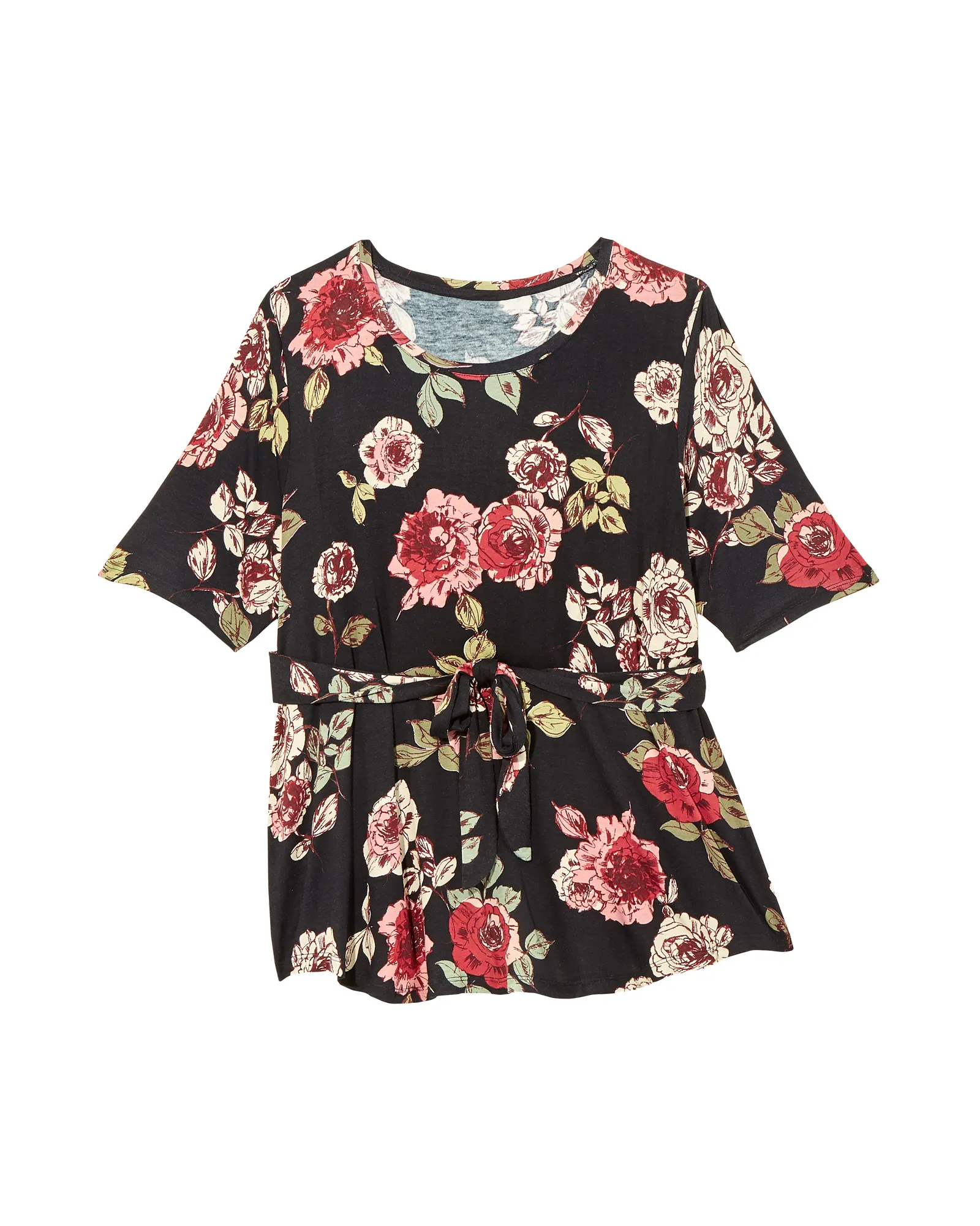 Charlotte Short Sleeve Tie Waist Tee | Black / Pink