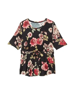 Charlotte Short Sleeve Tie Waist Tee | Black / Pink