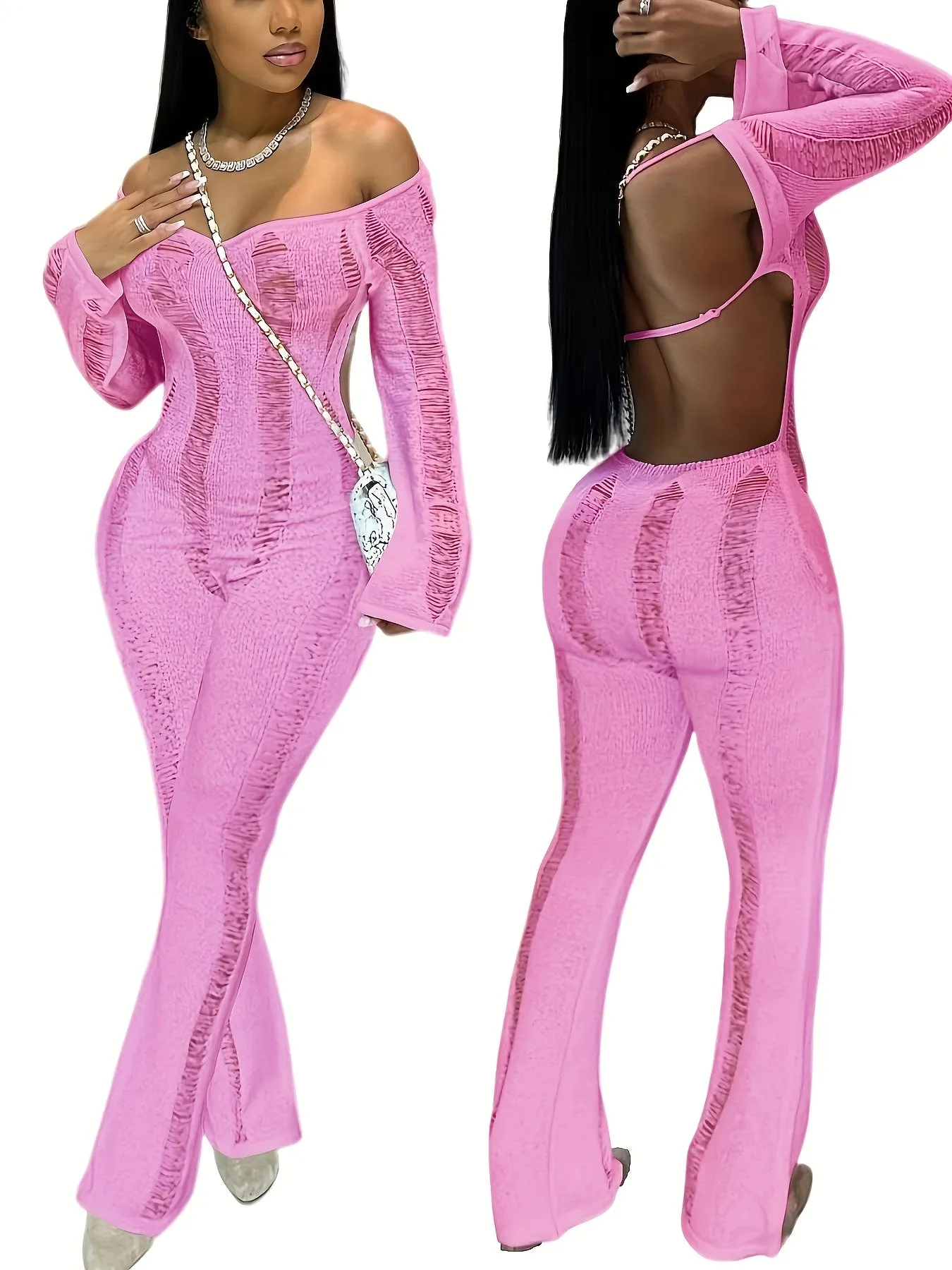 Chic Crochet Knit with Hollow Out Details Jumpsuit