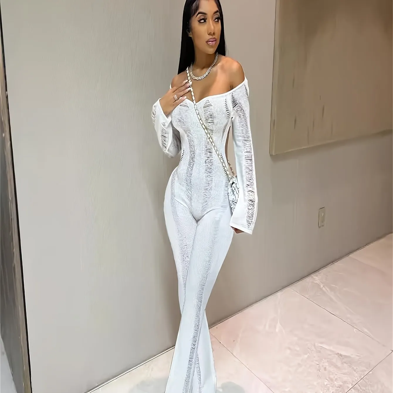 Chic Crochet Knit with Hollow Out Details Jumpsuit