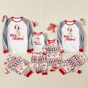 Christmas Family Matching Raglan-sleeve Dog & Letter Print Pajamas Sets (Flame Resistant)