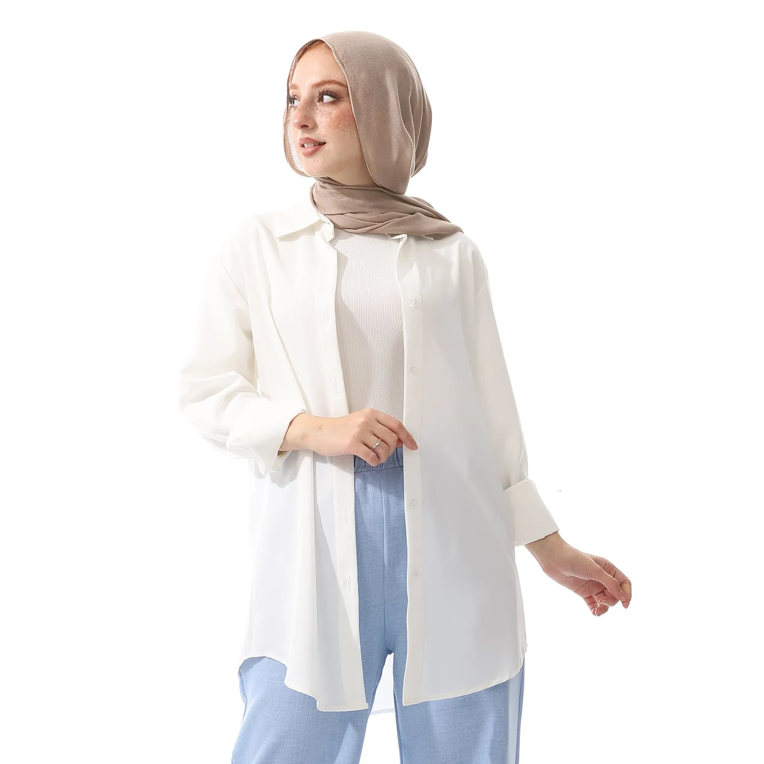 Comfy Cream Chiffon Long Sleeves Buttons Shirt