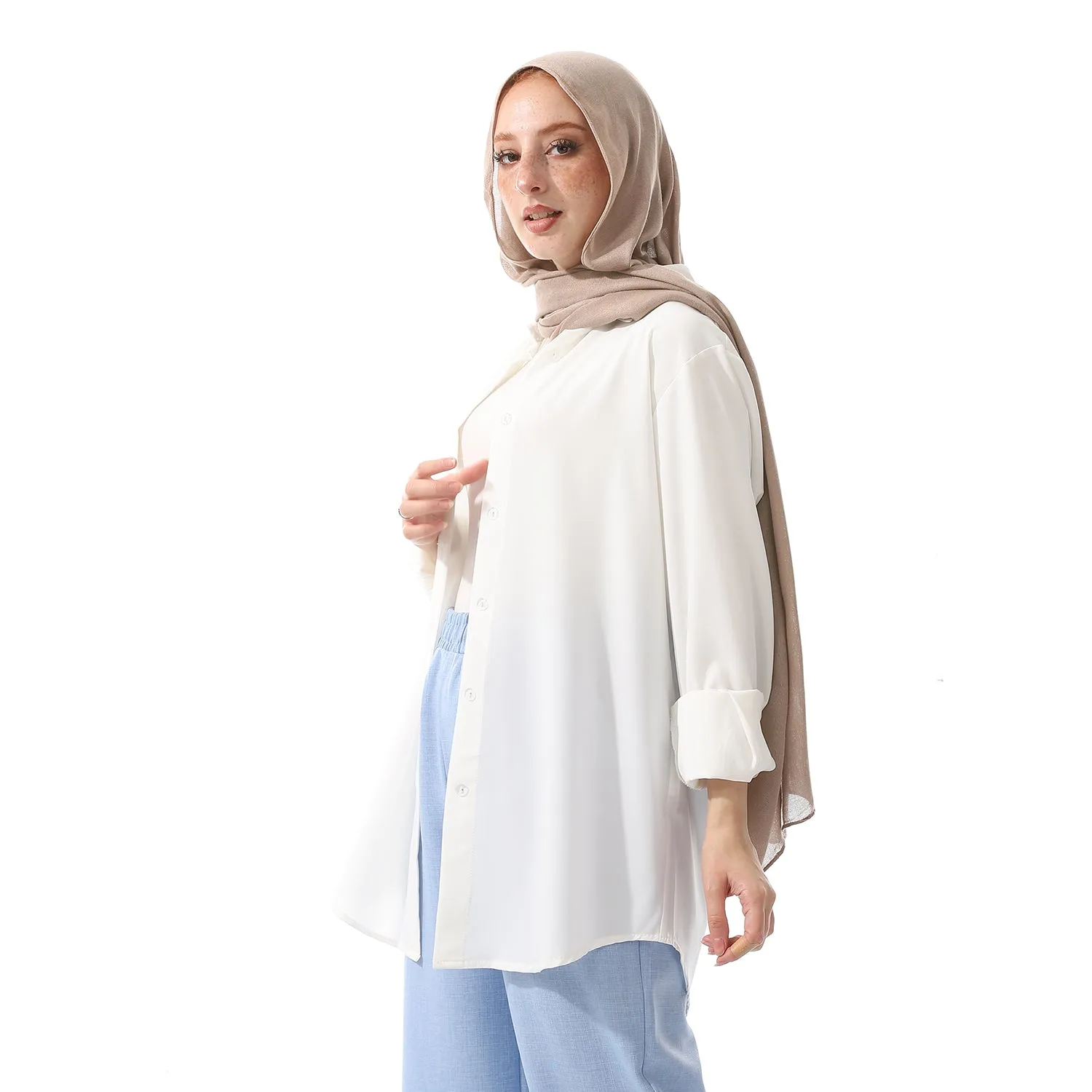 Comfy Cream Chiffon Long Sleeves Buttons Shirt