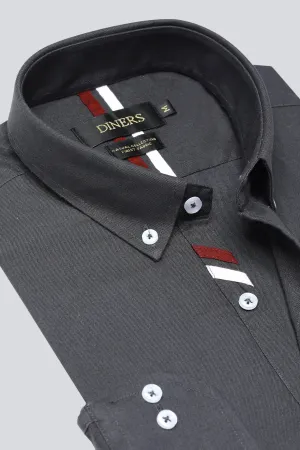 Dark Grey Plain Casual Shirt