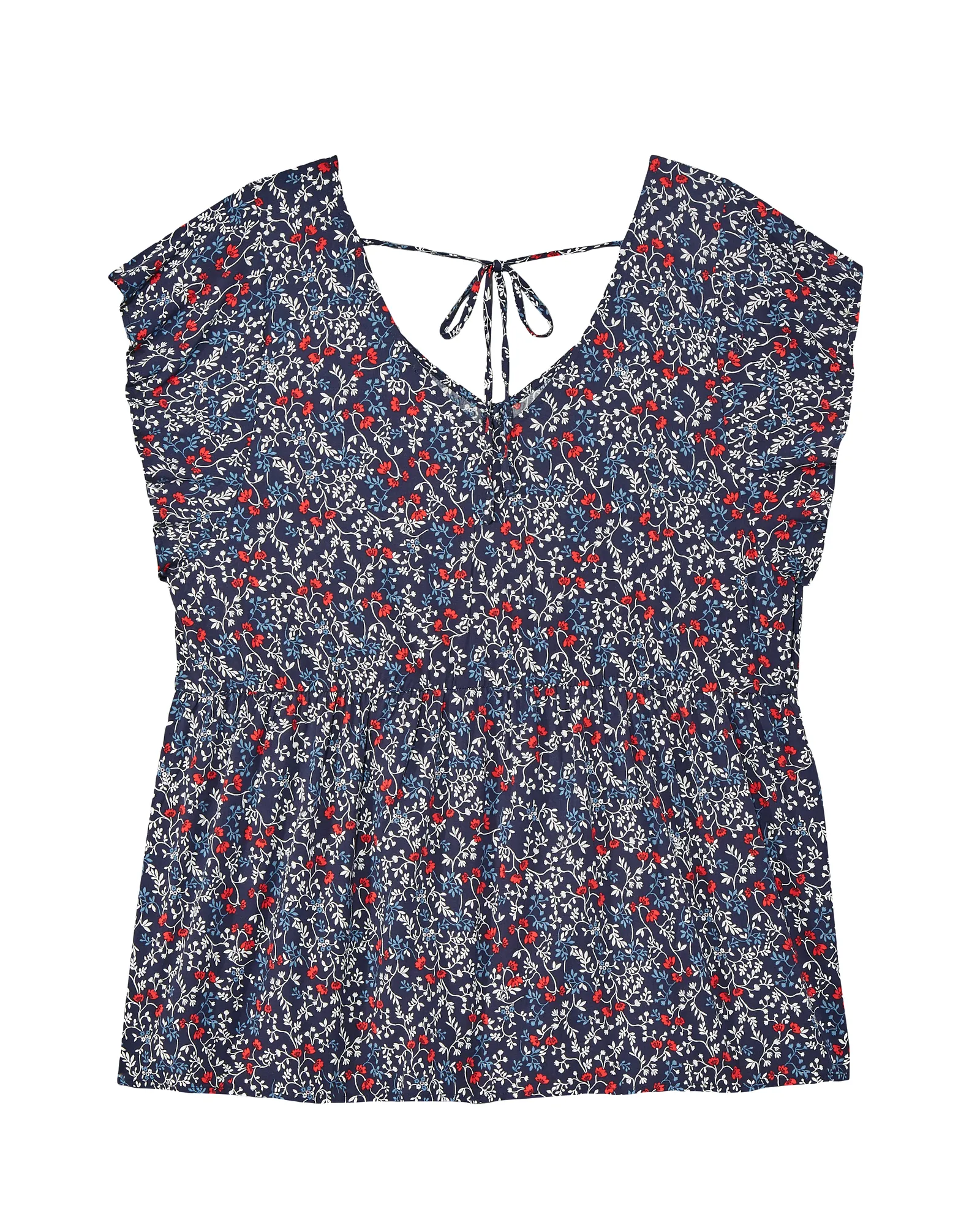 Deidra Short Sleeve Tie Back Top | Navy / White