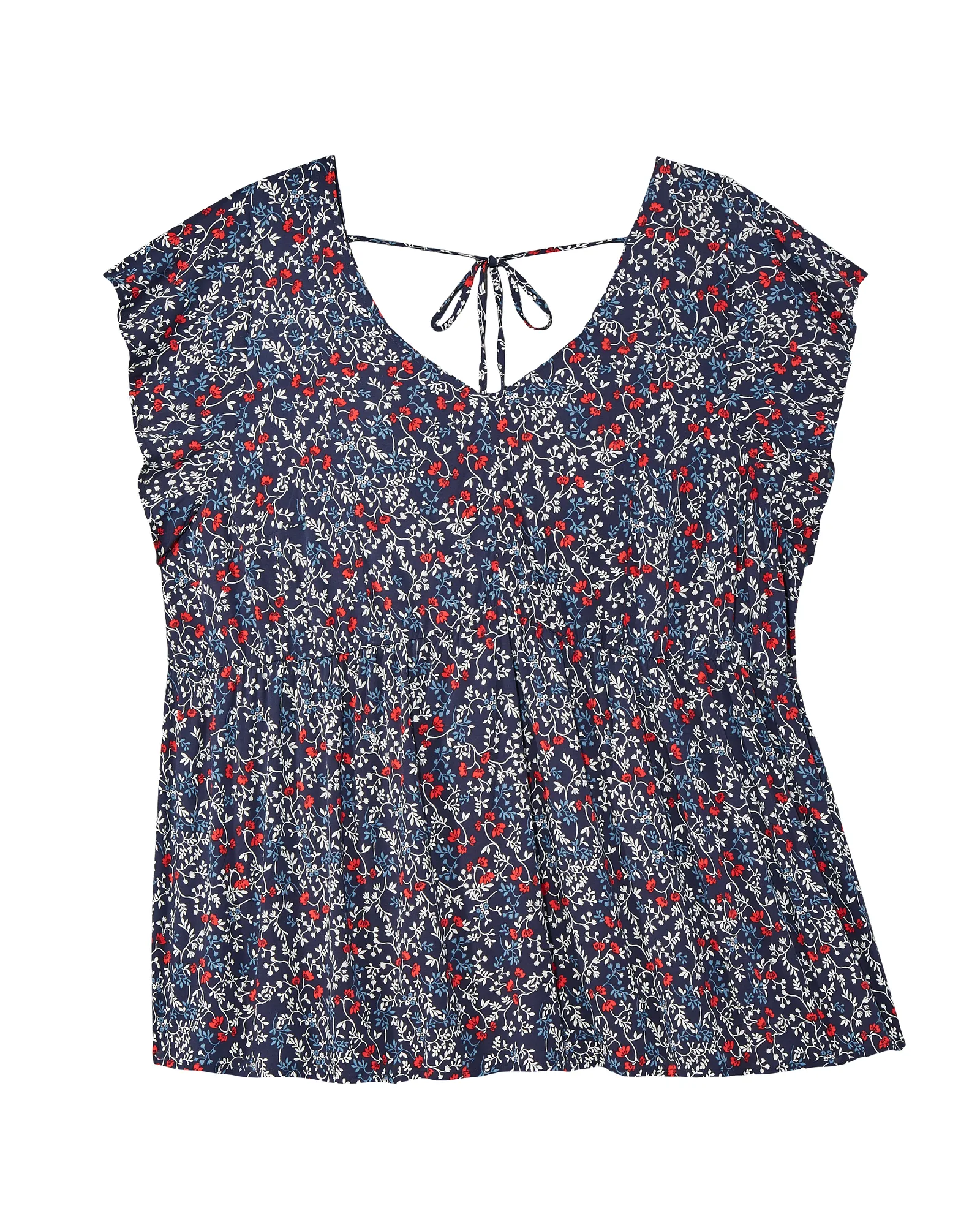Deidra Short Sleeve Tie Back Top | Navy / White