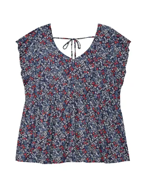 Deidra Short Sleeve Tie Back Top | Navy / White