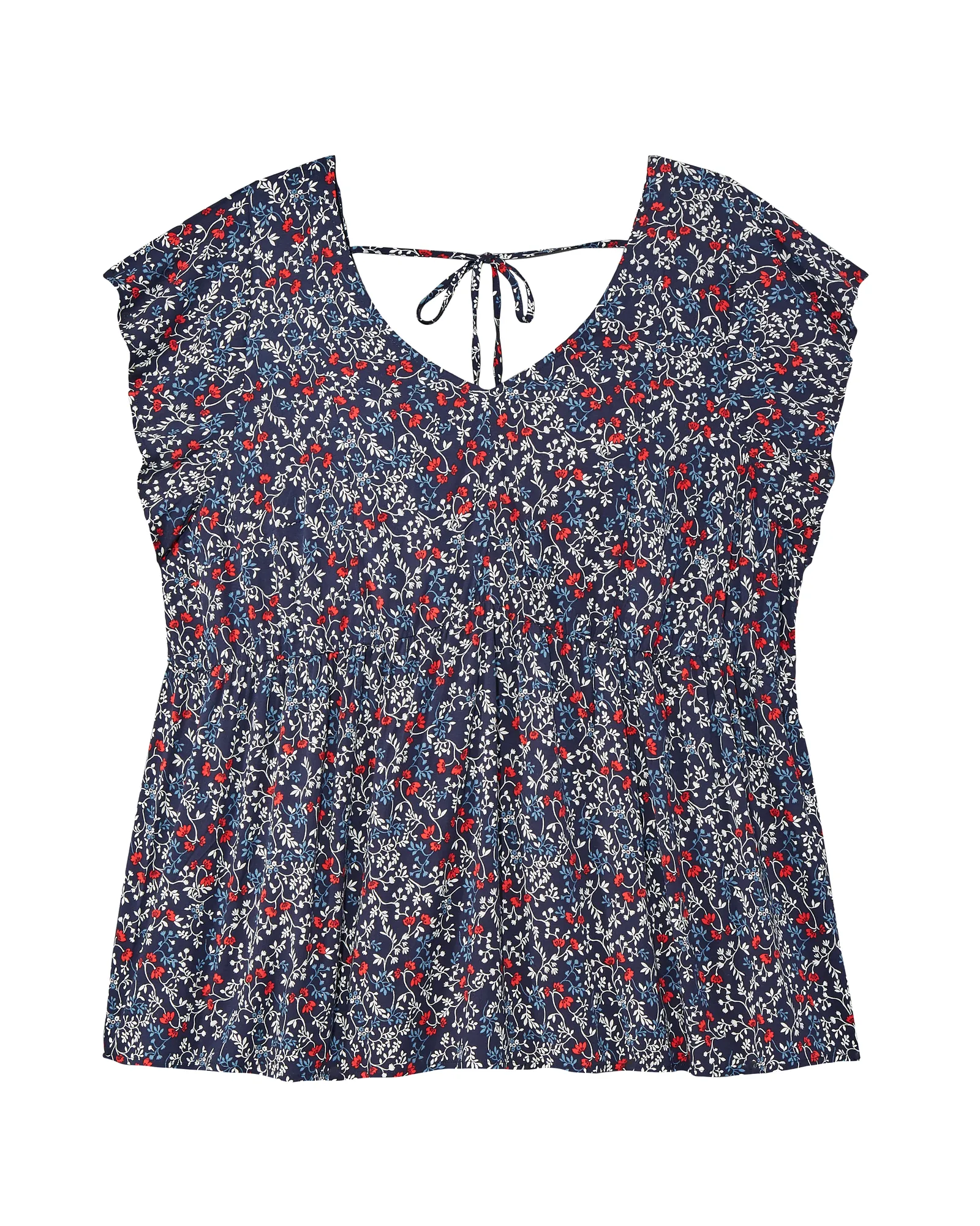 Deidra Short Sleeve Tie Back Top | Navy / White