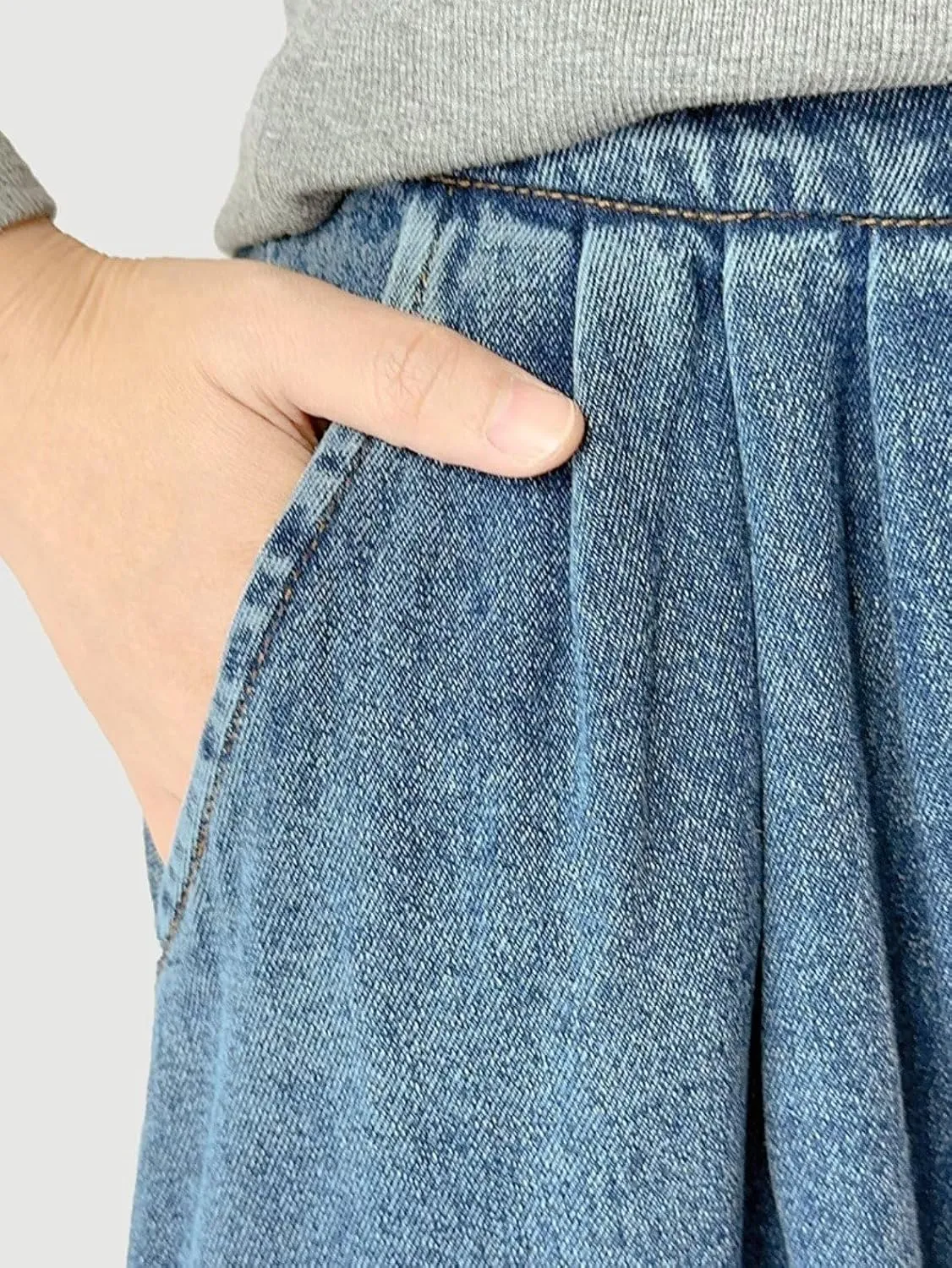 Denim Skirts for Women Y2K Trendy Pleated A Line Long Pull On Elastic Waist Stretchy Jean Skirt with Pockets