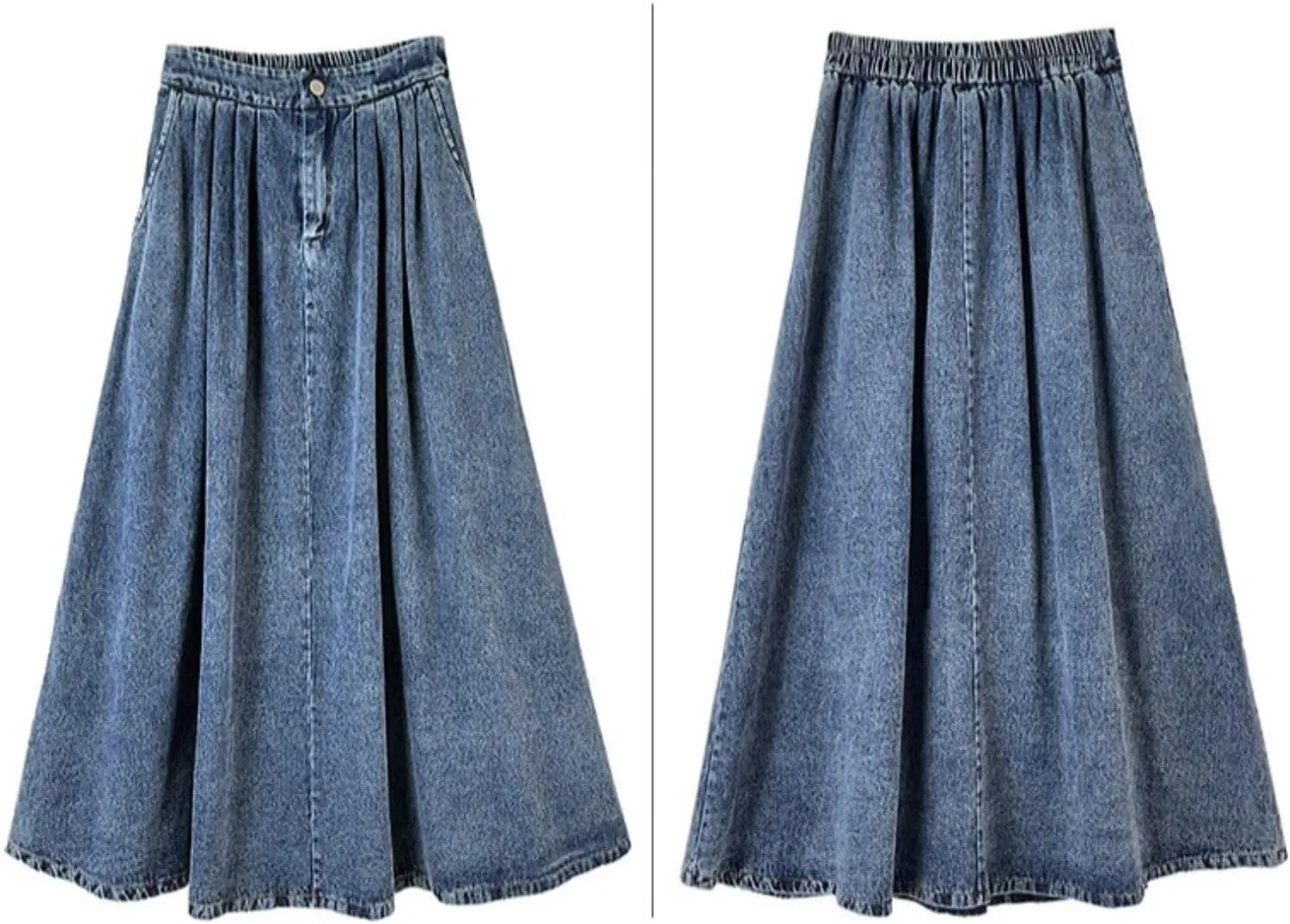 Denim Skirts for Women Y2K Trendy Pleated A Line Long Pull On Elastic Waist Stretchy Jean Skirt with Pockets