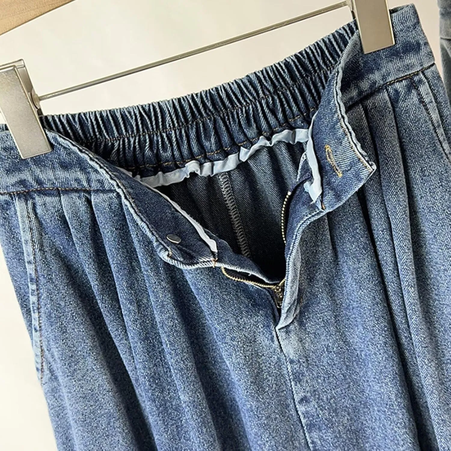 Denim Skirts for Women Y2K Trendy Pleated A Line Long Pull On Elastic Waist Stretchy Jean Skirt with Pockets