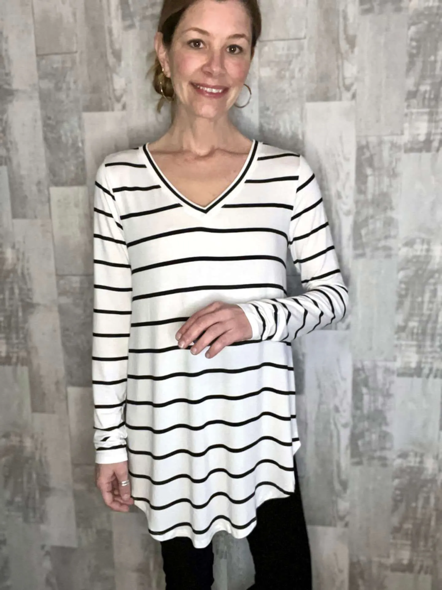 Effortlessly Chic Striped V-Neck Top - Ivory/Black