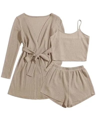 Ekouaer Soft Waffle 3 piece Pajama Sets (US Only)