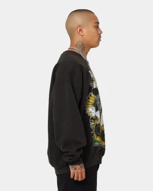Goat Crew Flower Skull Vintage Crewneck Black Wash