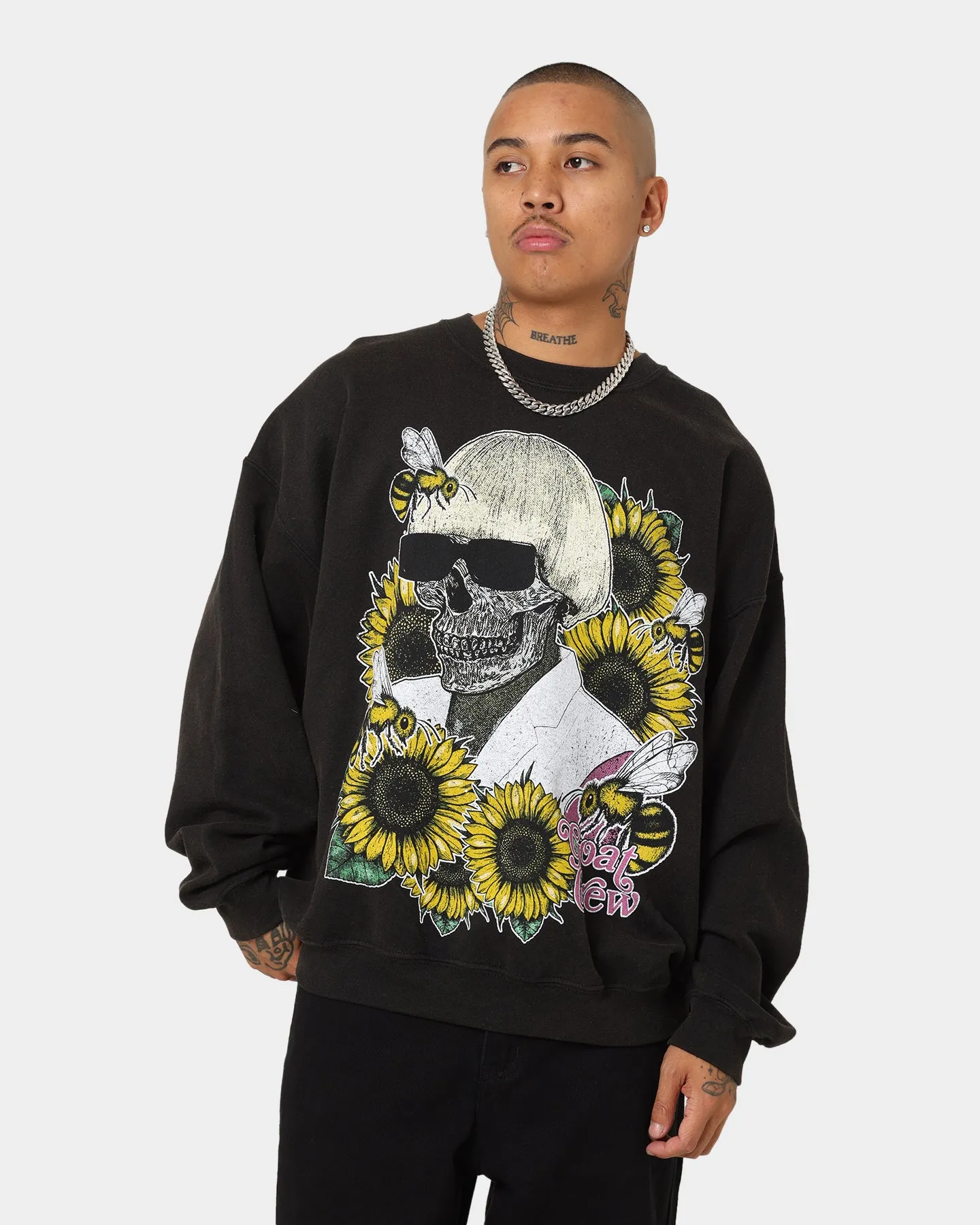 Goat Crew Flower Skull Vintage Crewneck Black Wash