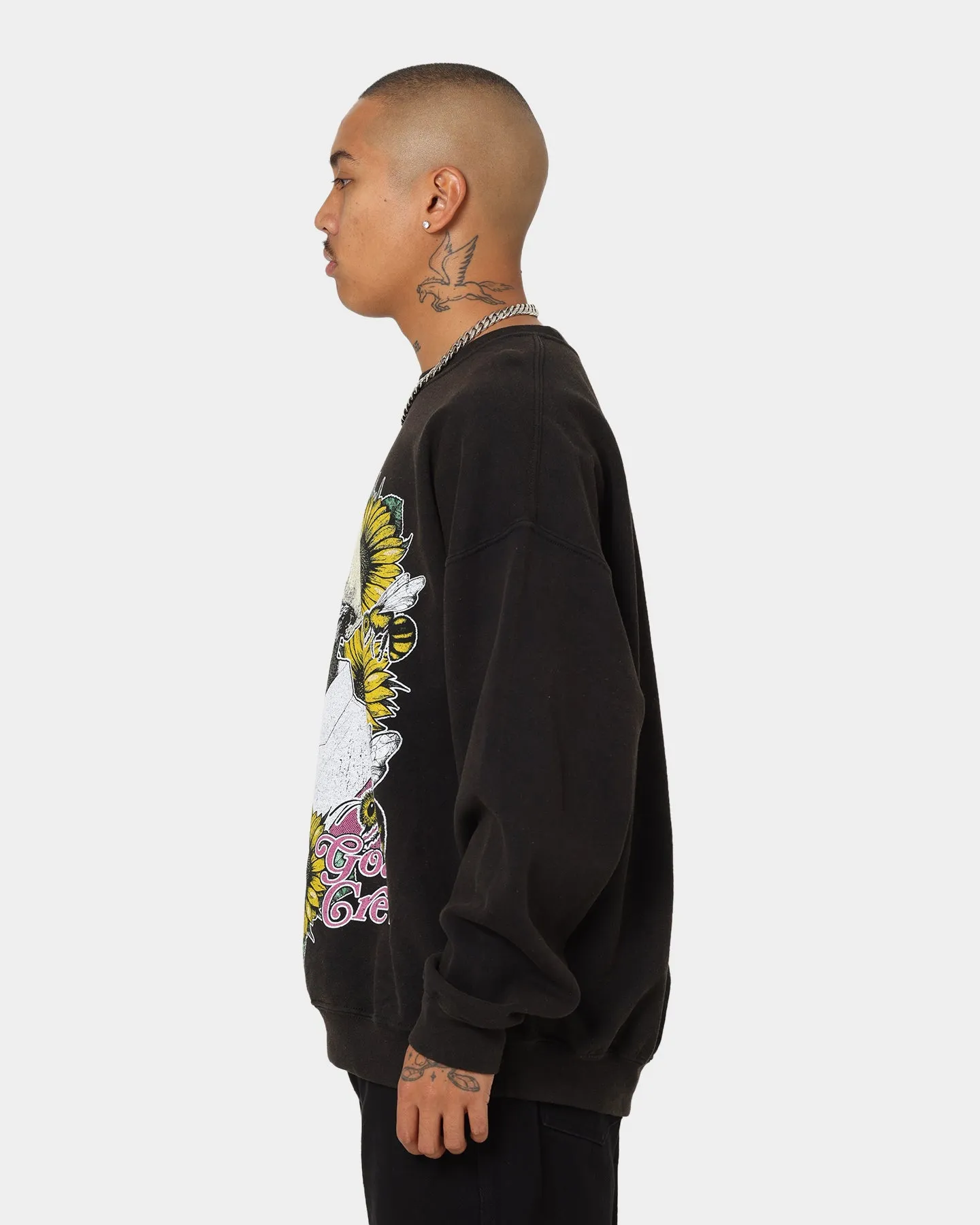 Goat Crew Flower Skull Vintage Crewneck Black Wash