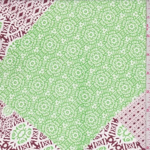 Grass Green/Maroon Moroccan Patch Georgette Fabric