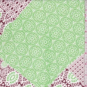 Grass Green/Maroon Moroccan Patch Georgette Fabric