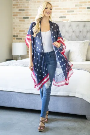 Hdf2842 - Usa Accent Knee Length Open Front Kimono