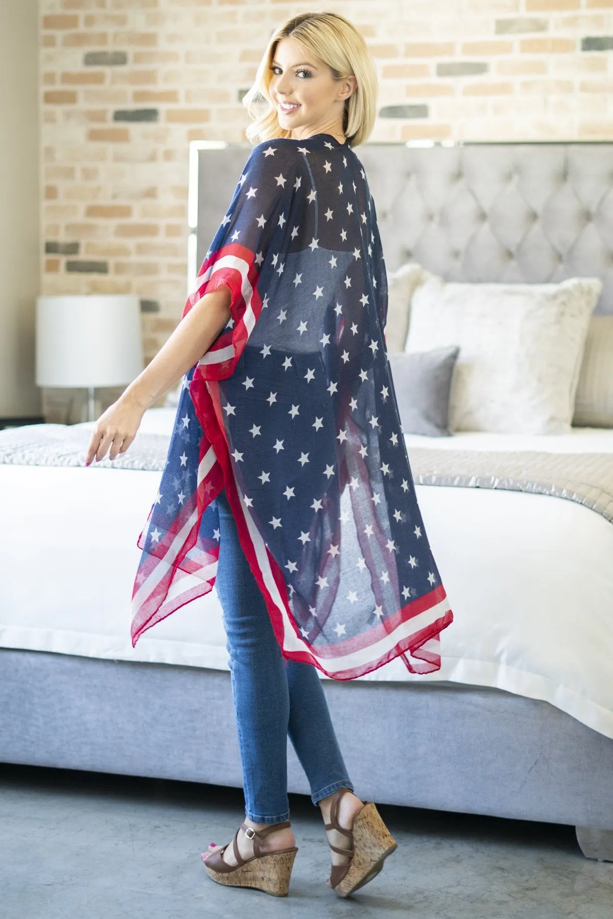 Hdf2842 - Usa Accent Knee Length Open Front Kimono