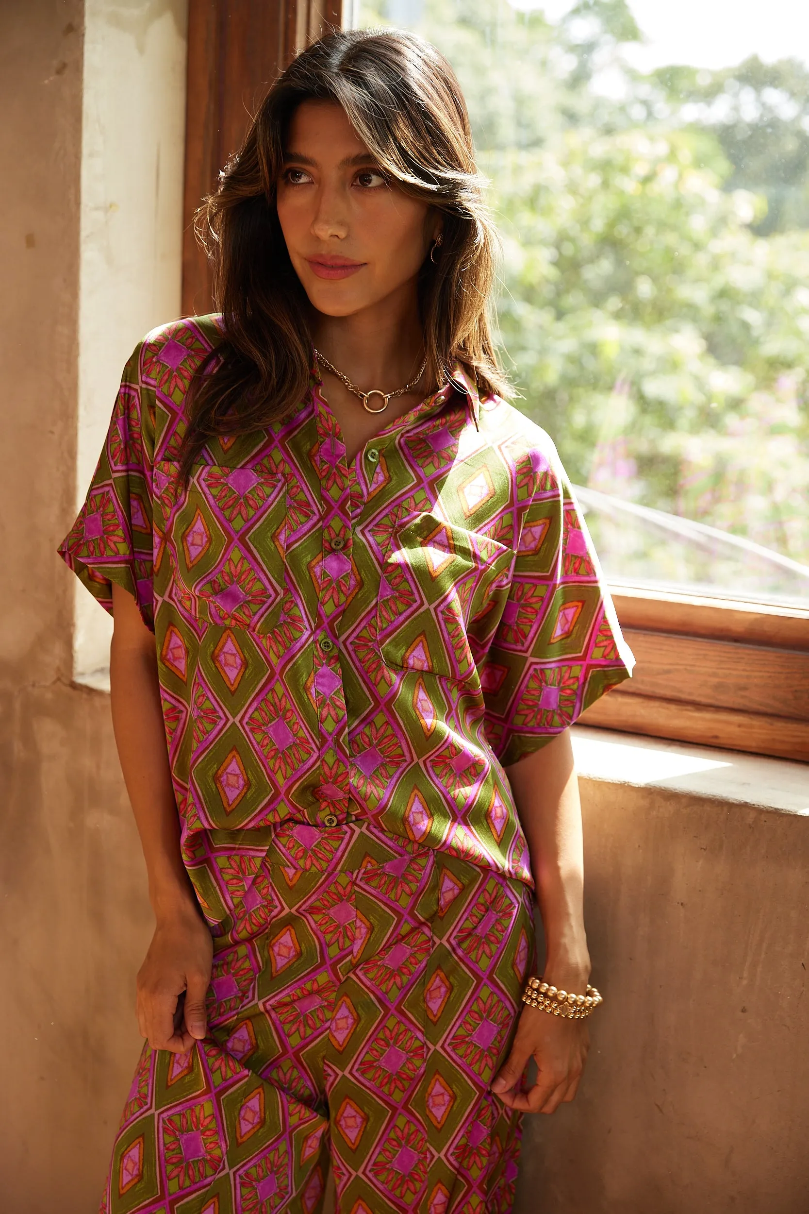 Jules Printed Button Front Top