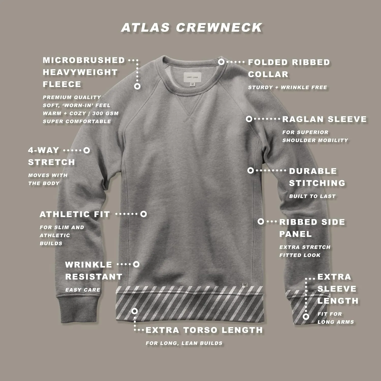 Lanky Llama (NEW) Atlas Crew Neck Sweatshirt | Raglan Sleeve | For Tall Slim Men