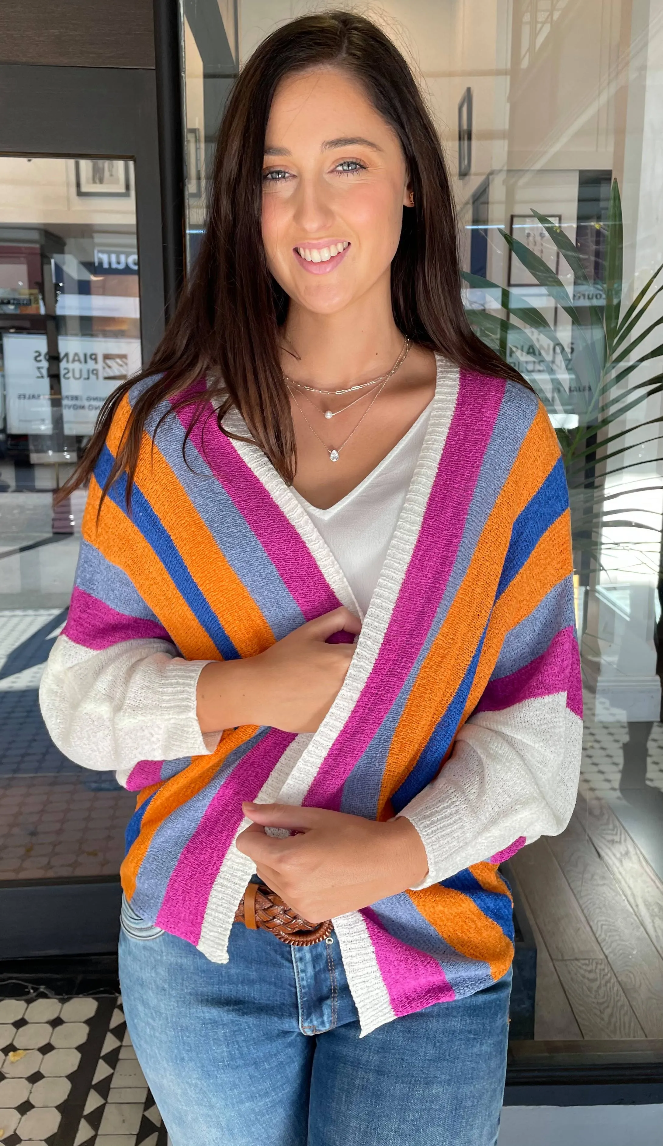 Lara Knit Striped Cardi Magenta