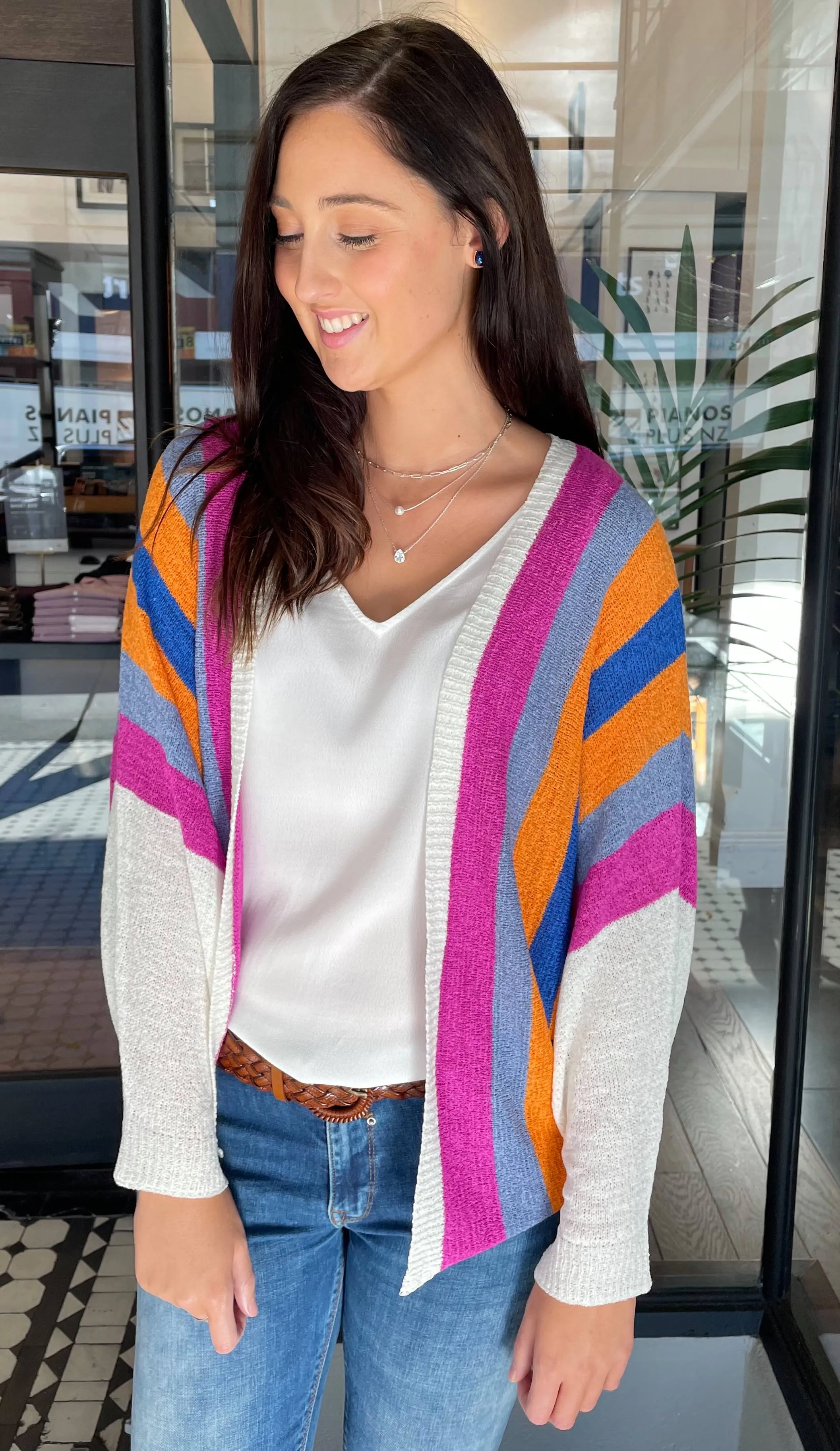 Lara Knit Striped Cardi Magenta
