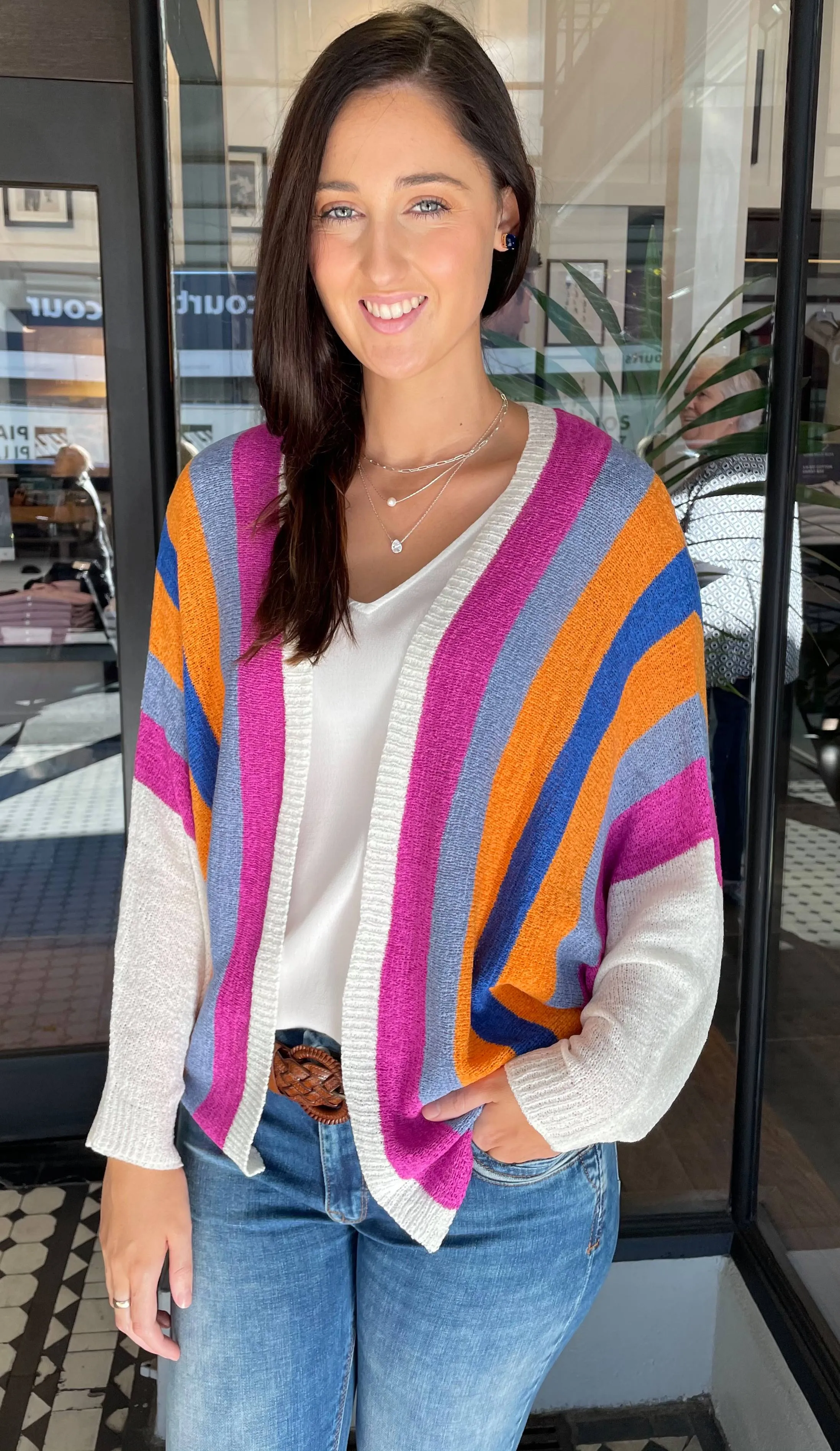 Lara Knit Striped Cardi Magenta