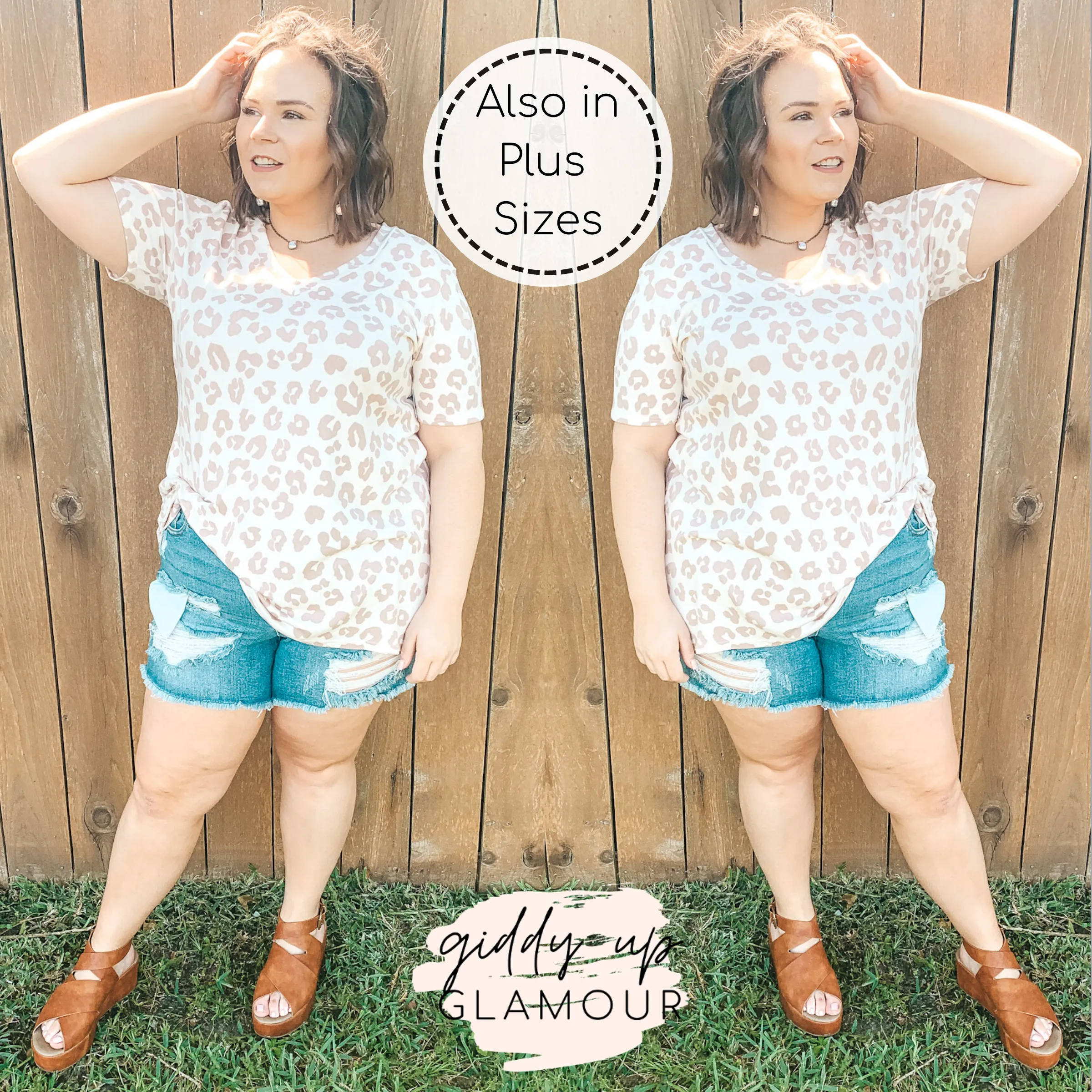 Last Chance Size Small & 2XL | Keep Things Simple Leopard V Neck Tee Shirt in Blush Taupe
