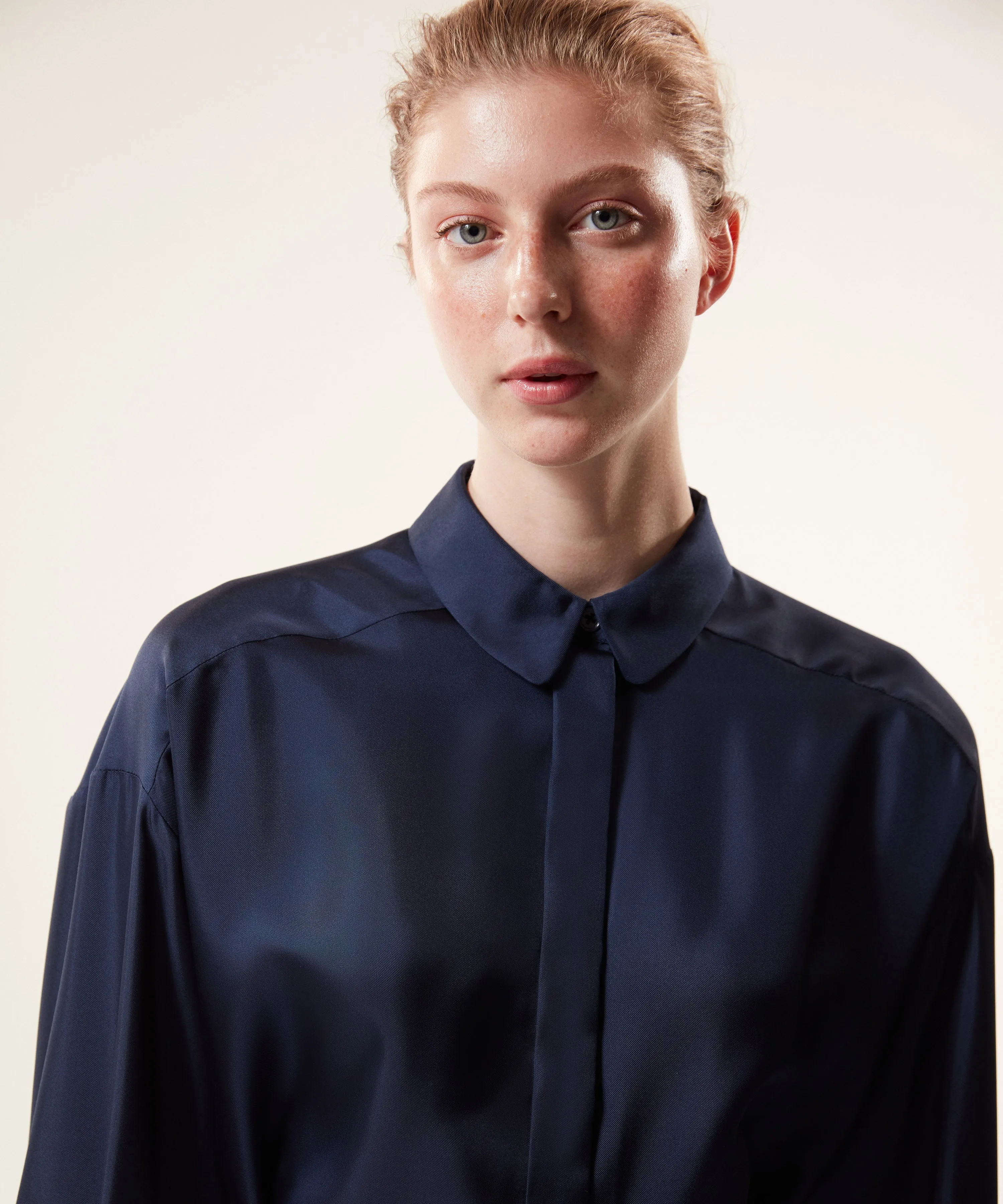 Machka Shiny Textured Solid Shirt Navy Blue