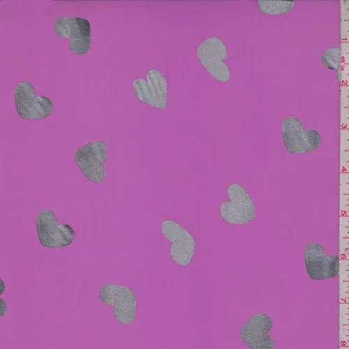 Magenta/Silver Heart Georgette Fabric