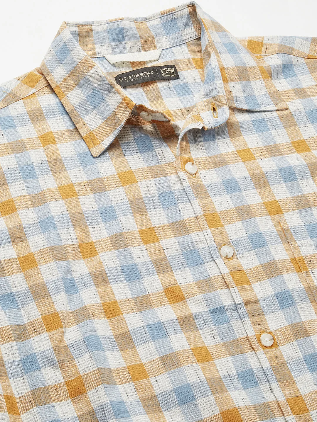 Men's Mustard Cotton Linen Regular Fit Shirt