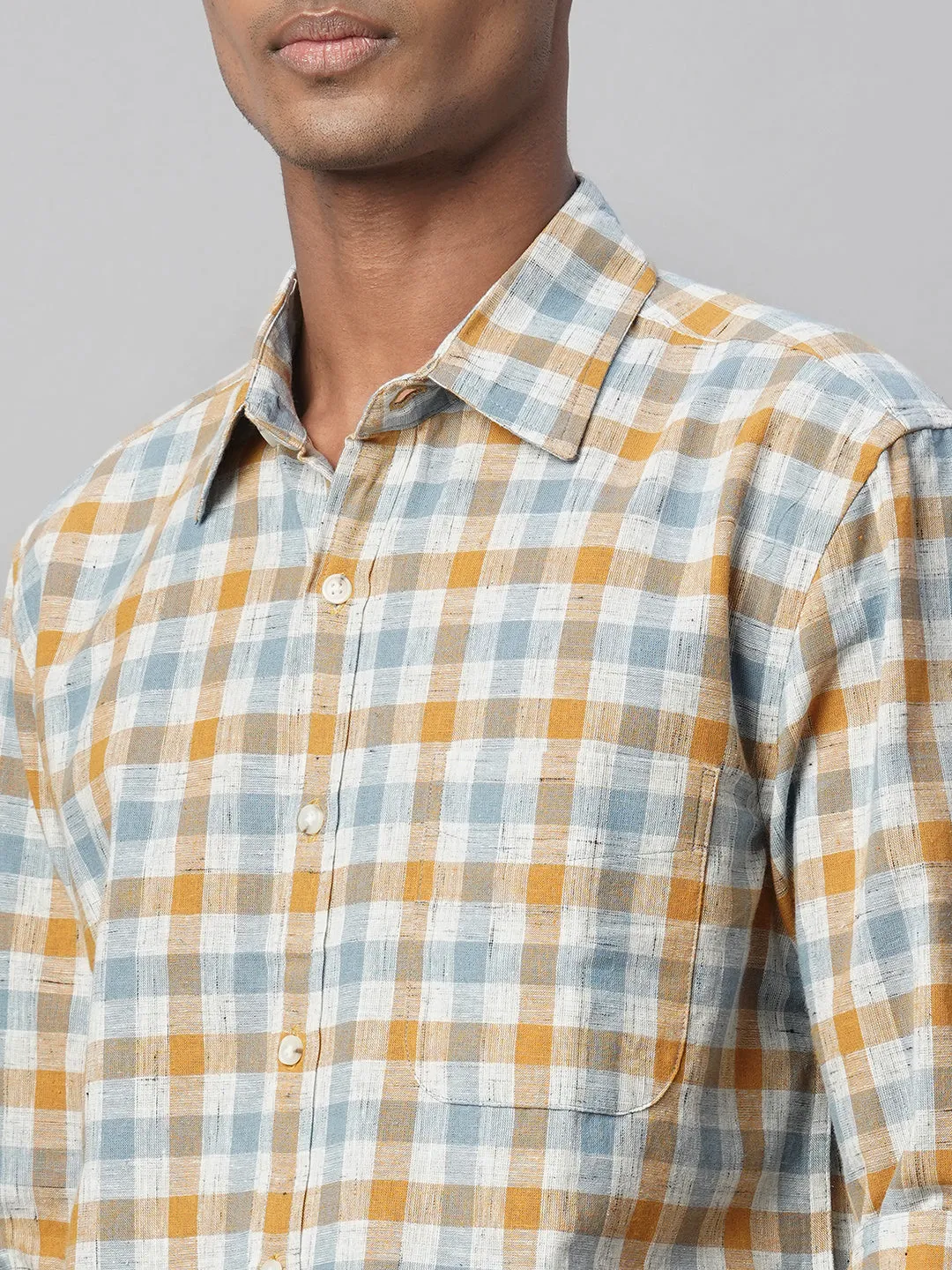 Men's Mustard Cotton Linen Regular Fit Shirt