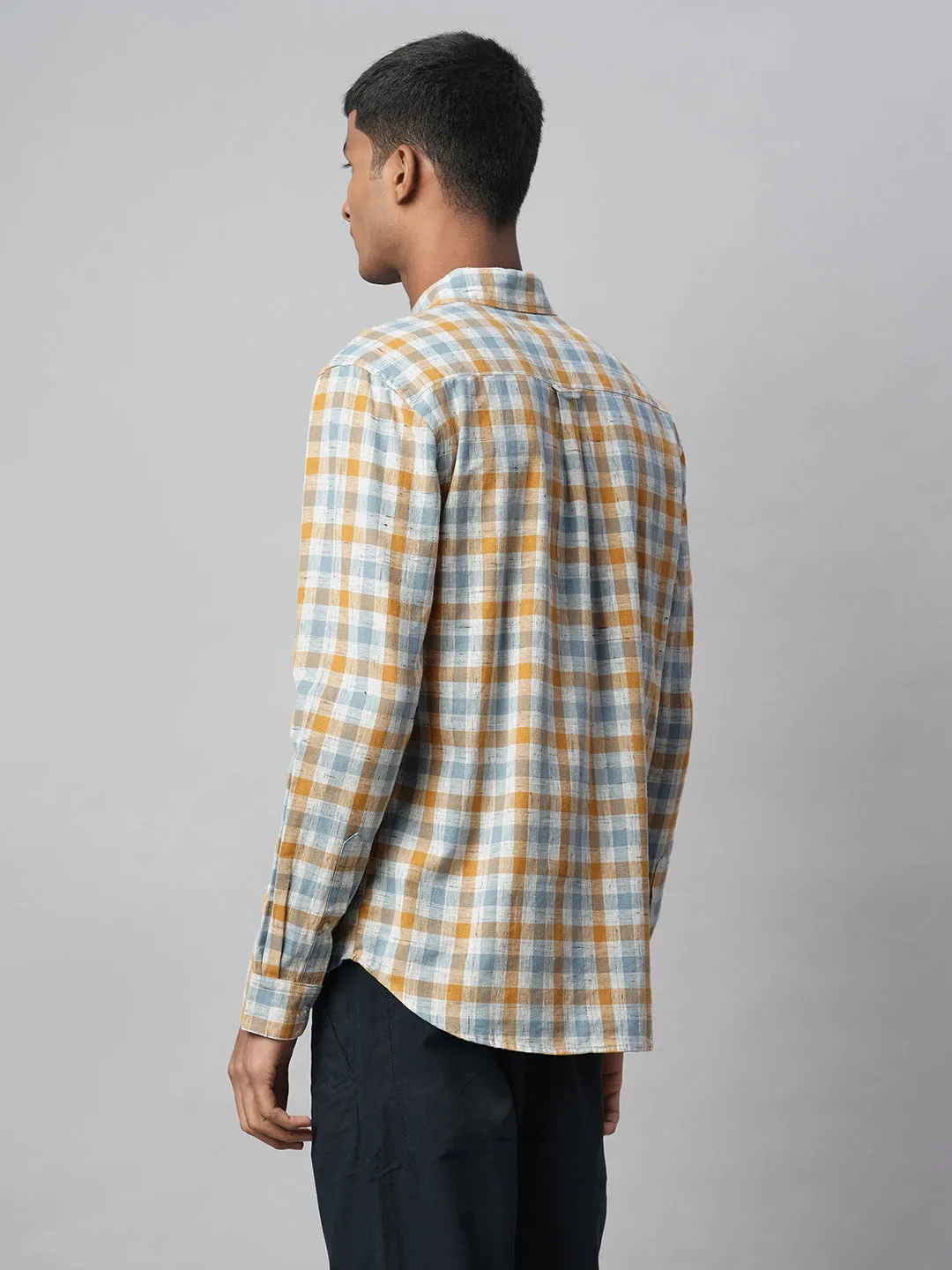 Men's Mustard Cotton Linen Regular Fit Shirt