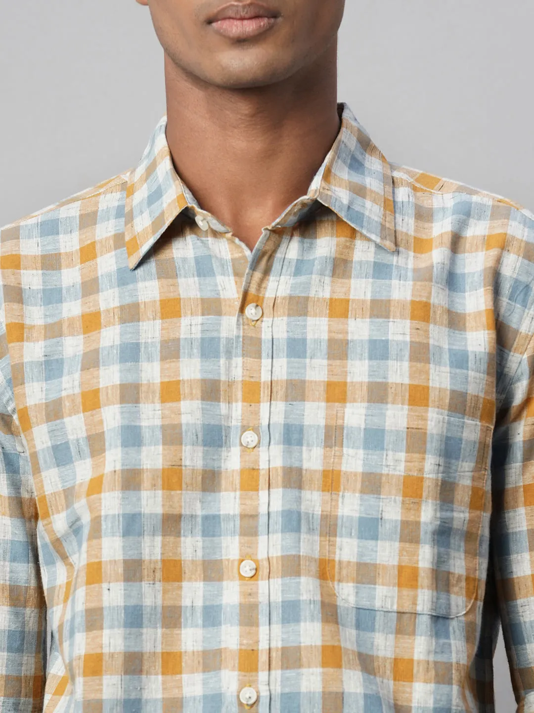 Men's Mustard Cotton Linen Regular Fit Shirt
