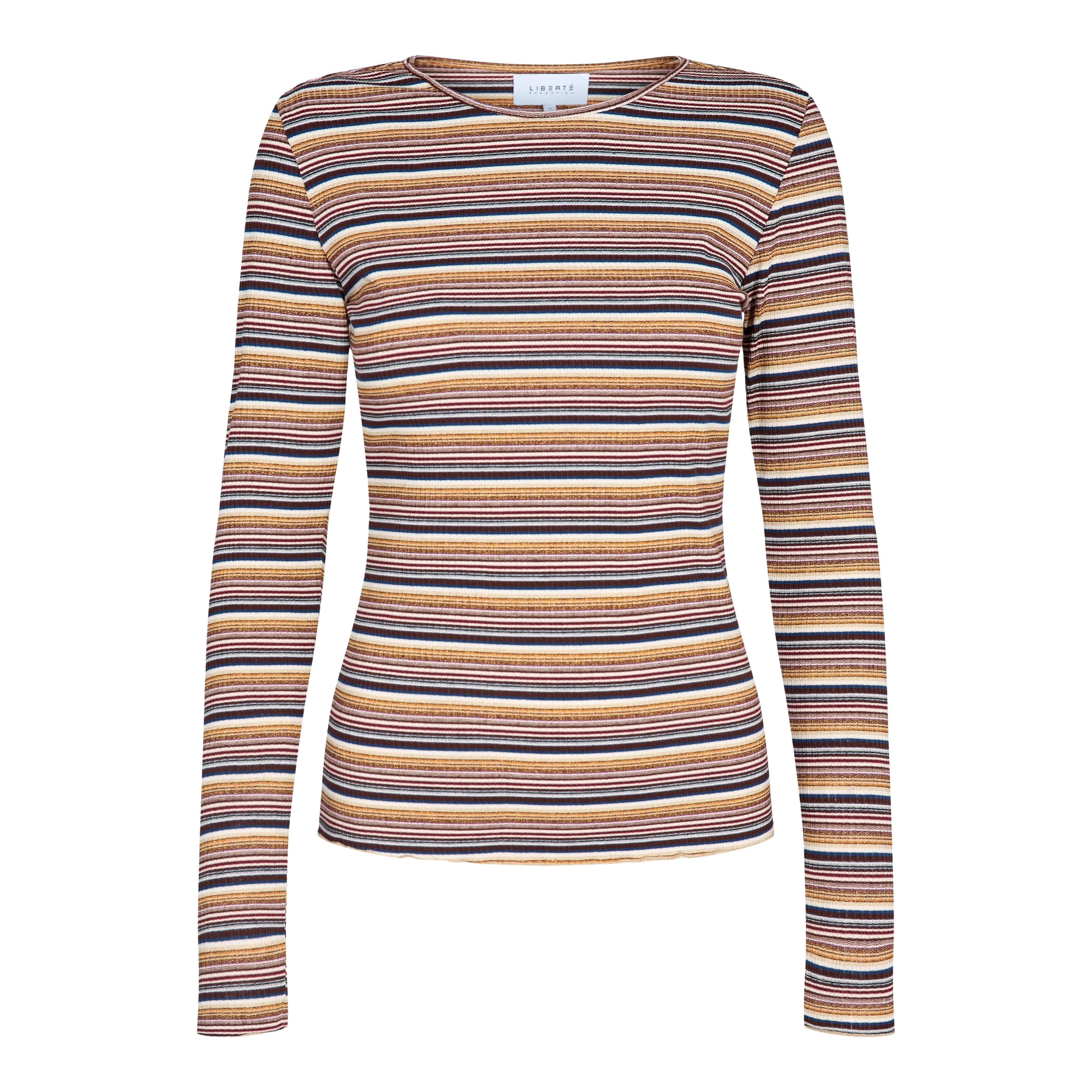NATALIA LS ROUND NECK  BLOUSE - BROWN GOLD LUREX STRIPE