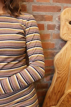 NATALIA LS ROUND NECK  BLOUSE - BROWN GOLD LUREX STRIPE