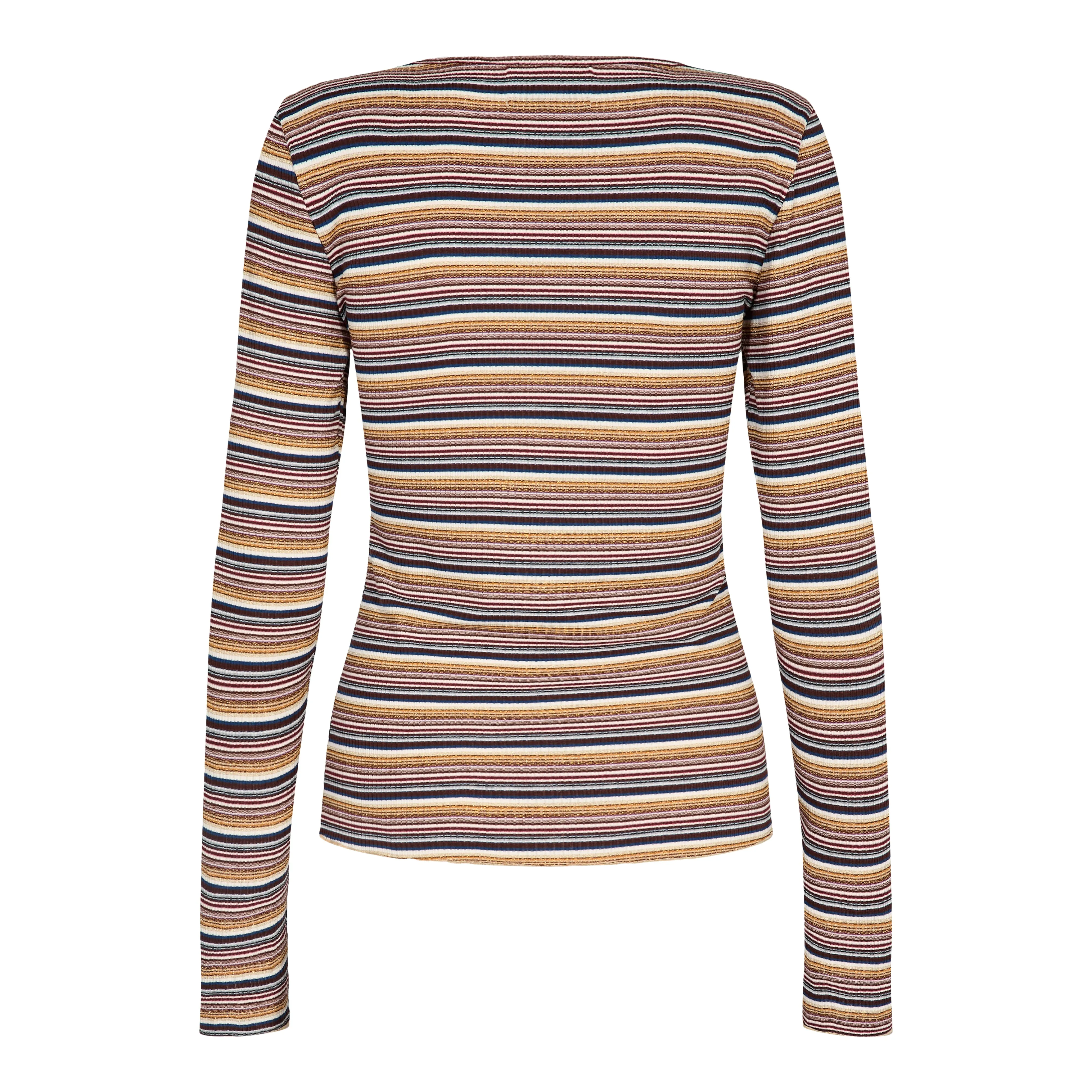 NATALIA LS ROUND NECK  BLOUSE - BROWN GOLD LUREX STRIPE