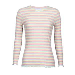 NATALIA LS ROUND NECK  BLOUSE - DUSTY MULTICOLOR STRIPE