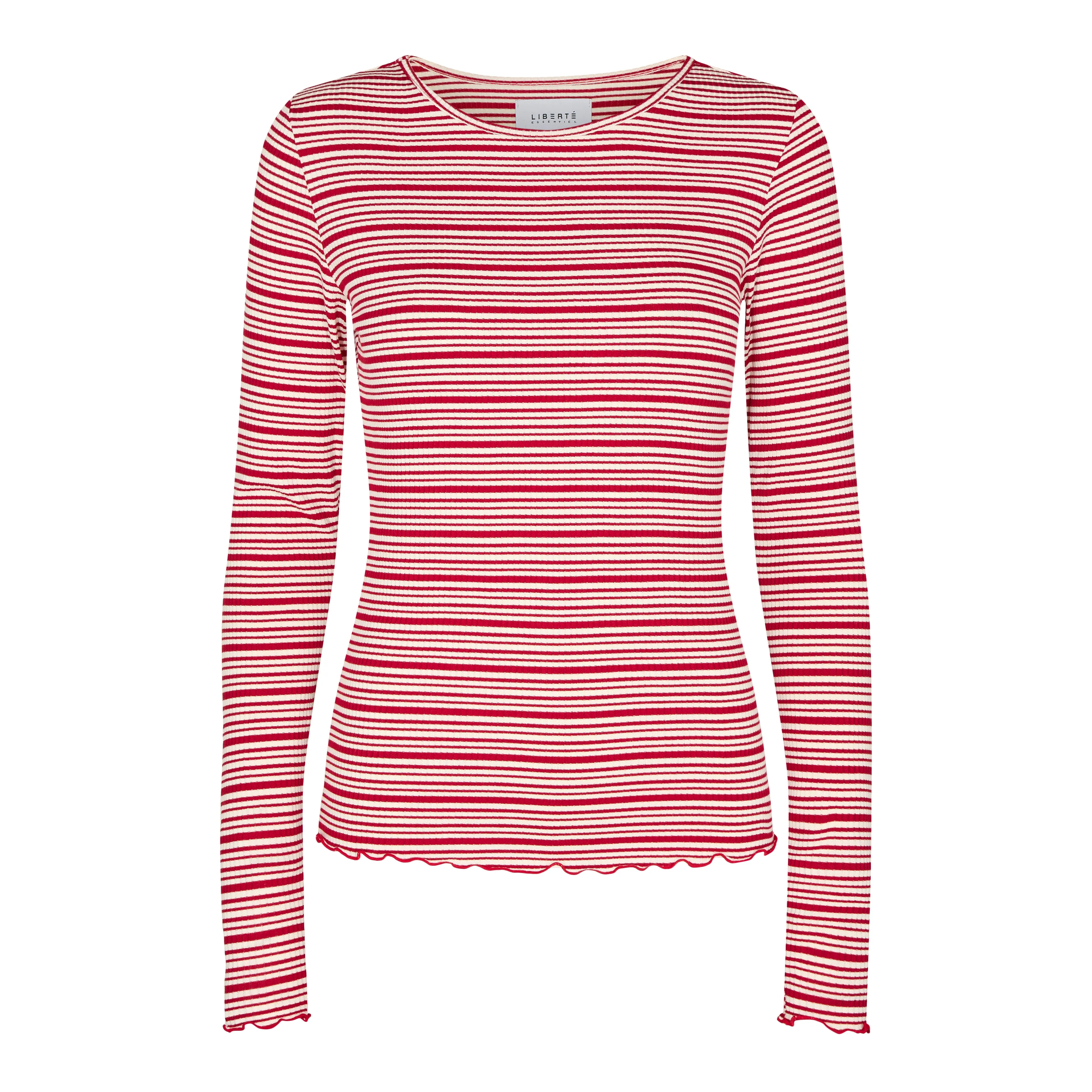 NATALIA LS ROUND NECK  BLOUSE - RED WHITE STRIPE