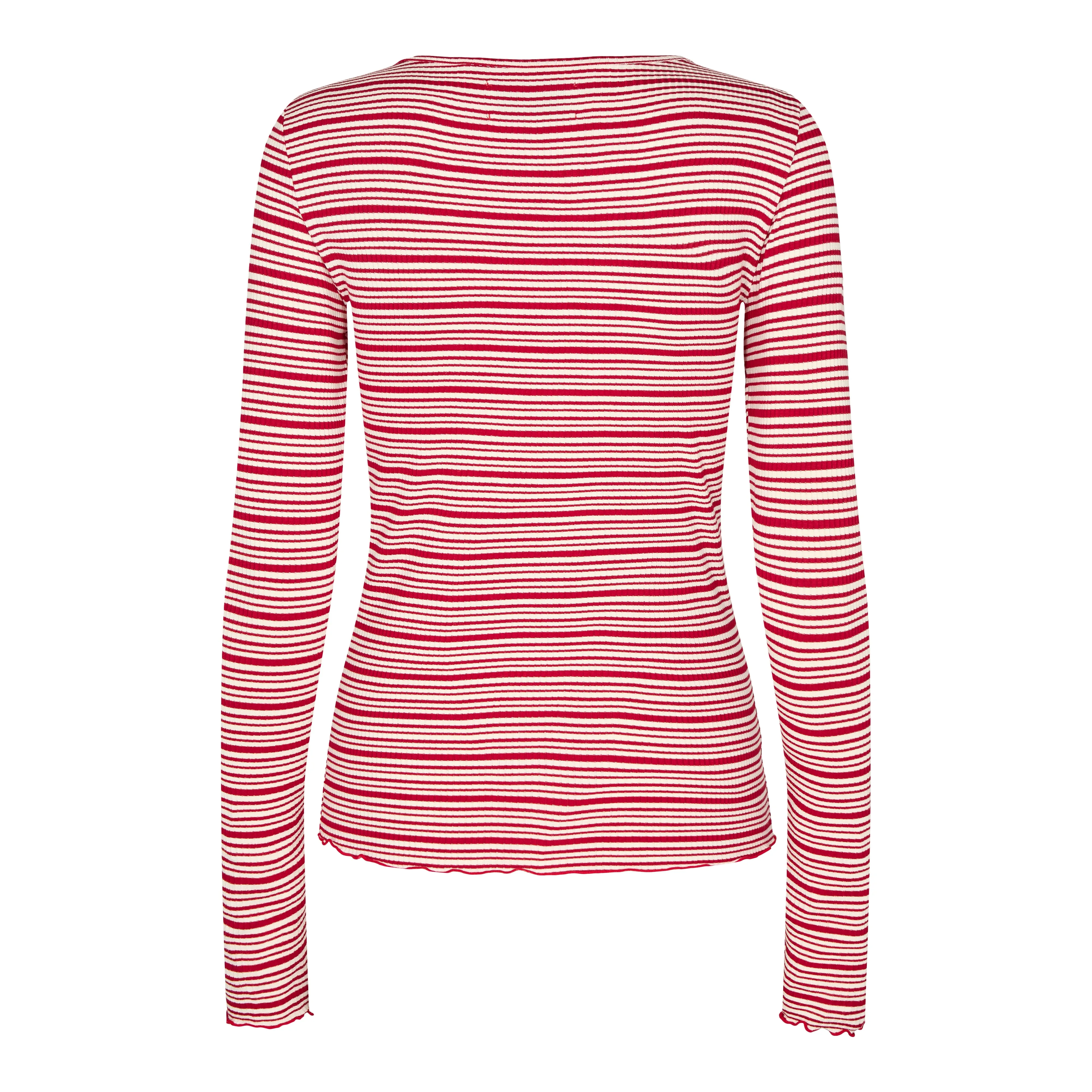 NATALIA LS ROUND NECK  BLOUSE - RED WHITE STRIPE