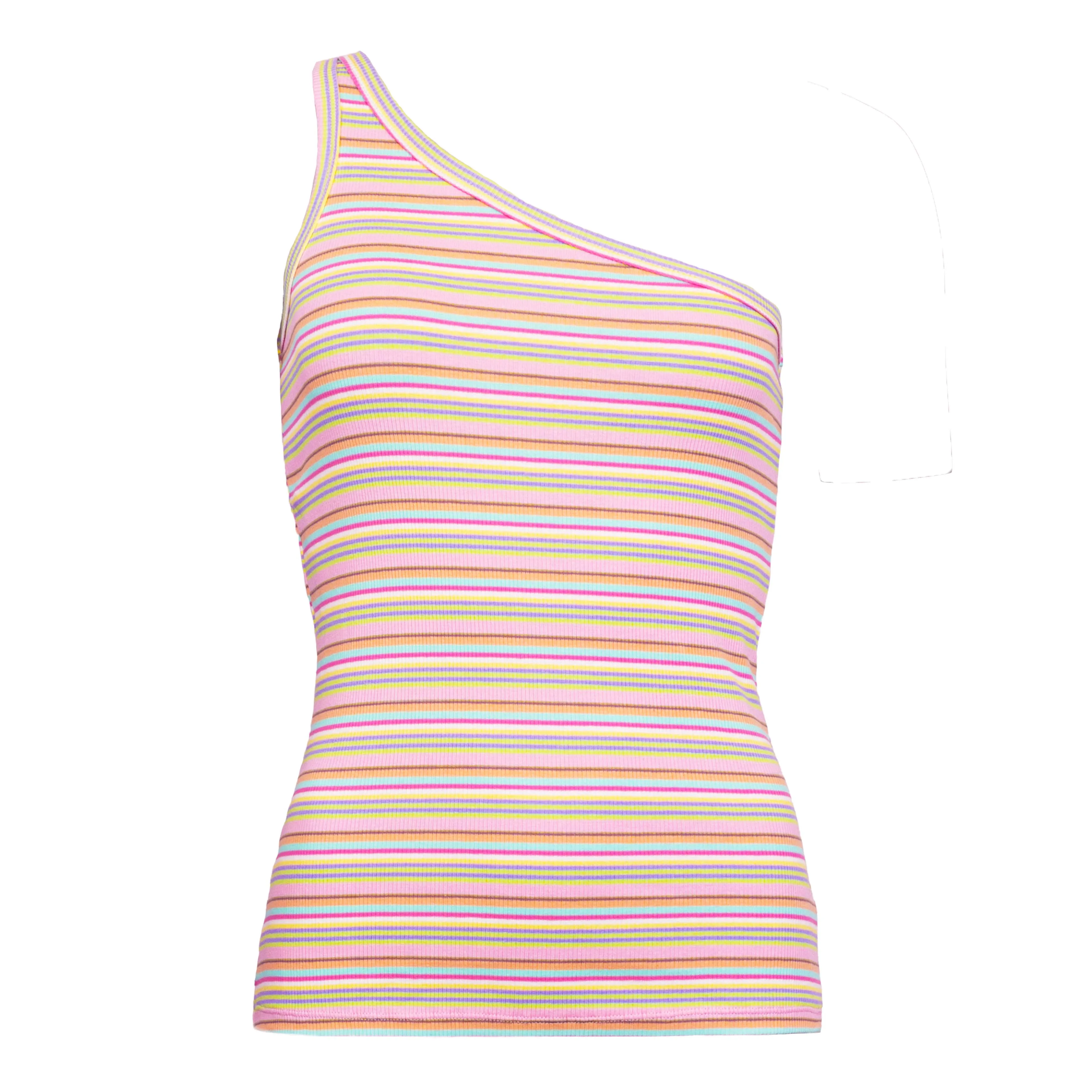 NATALIA-ONESHOULDER-TOP - MULTI MINT STRIPE