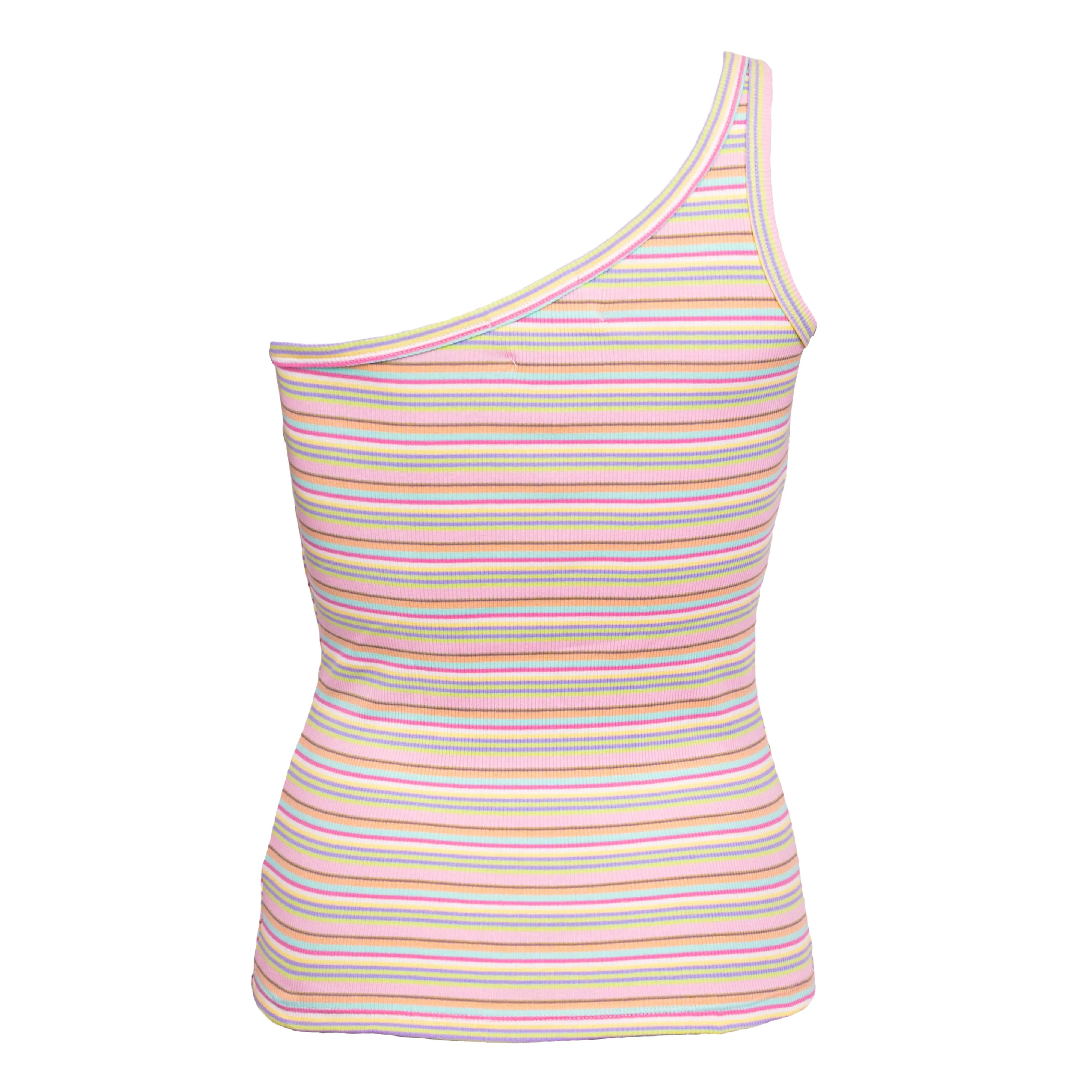 NATALIA-ONESHOULDER-TOP - MULTI MINT STRIPE