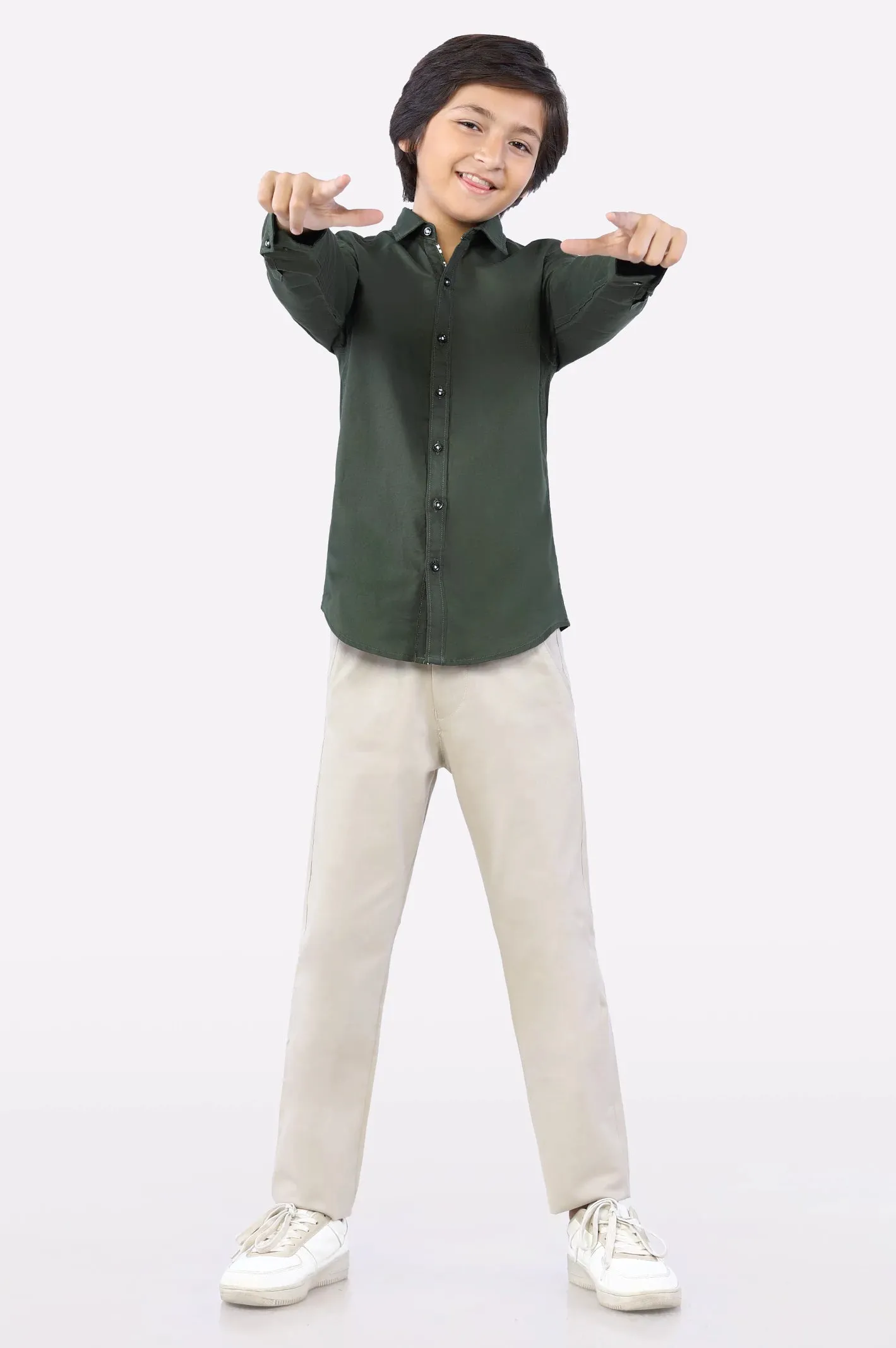Olive Plain Casual Shirt